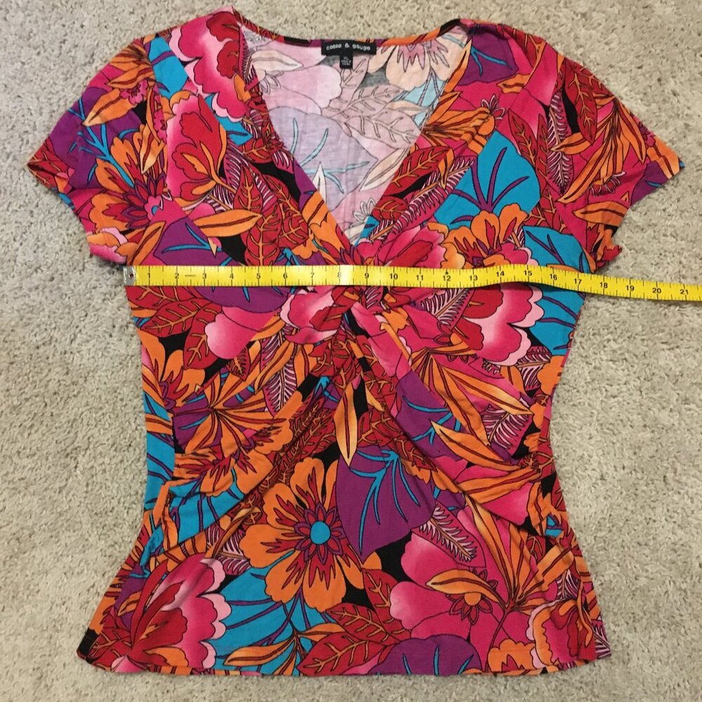 Cable & Gauge Hawaiian Hibiscus Tropical Top Viscose Twist Front XL - Picture 11 of 15